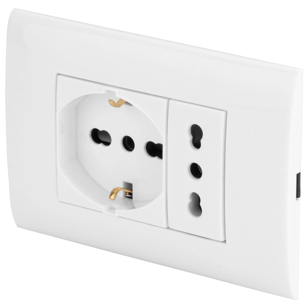 PLACCA CON PRESA 10/16A E SCHUKO 10/16A BIANCA