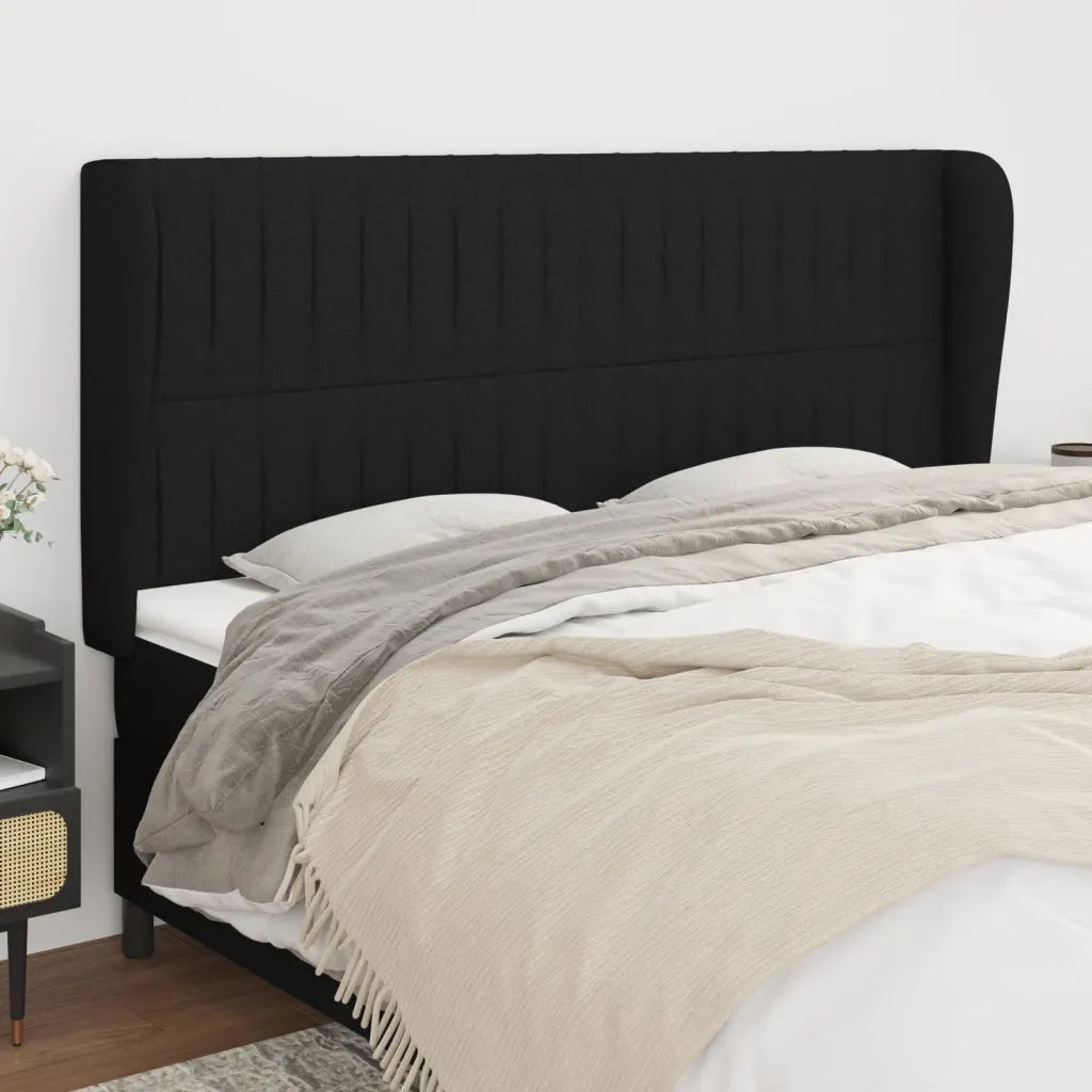 Testiera ad Orecchio-Testata con Orecchie Nera 203x23x118/128 cm in Tessuto 979608