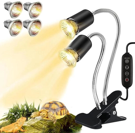 Lampade di riscaldamento per rettili, lampada con clip per illuminazione terraria, adatta per terrari per tartarughe, gechi leopardini, baardagamen, lucertole, ecc. Conclusa con due lampade da 25W e due lampade da 50W.