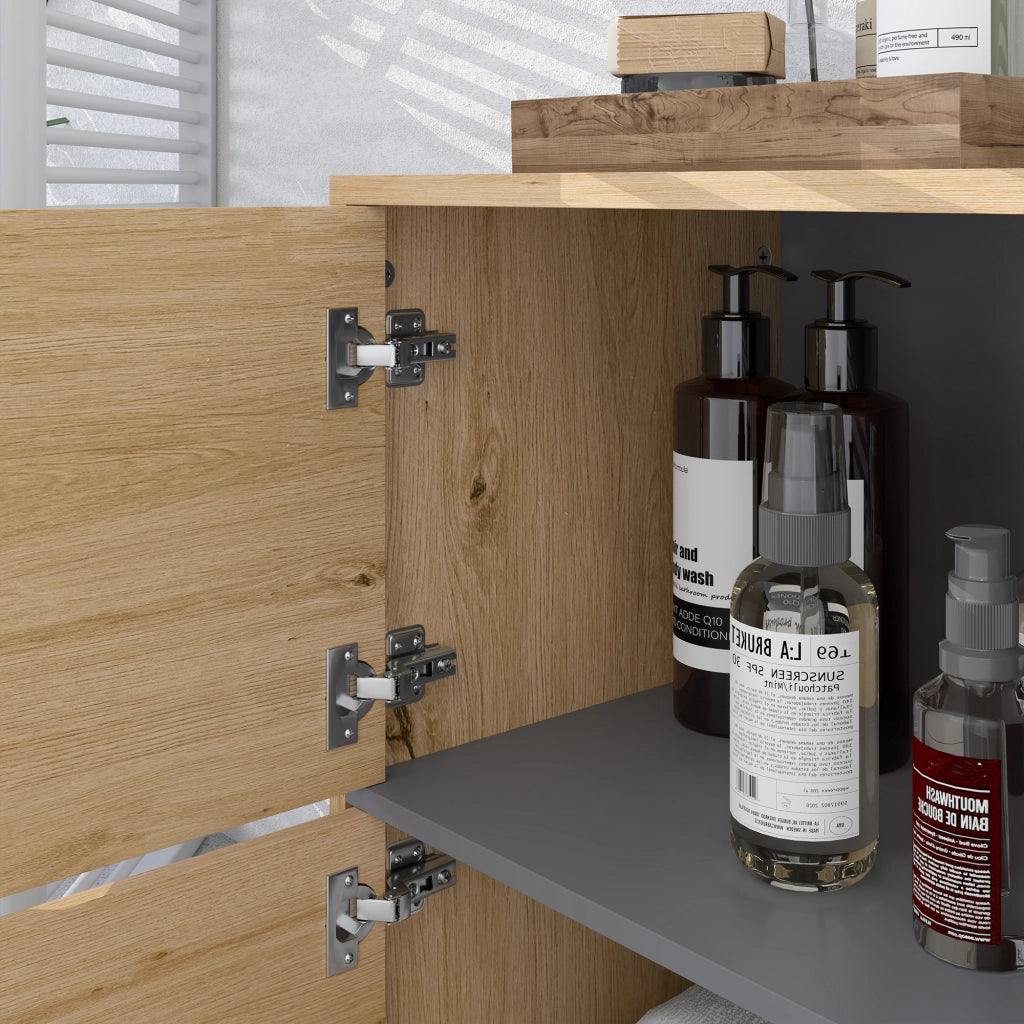 Mobile da bagno con ripiani e ante ¨C Minimal ¨C legno naturale 80x35x70