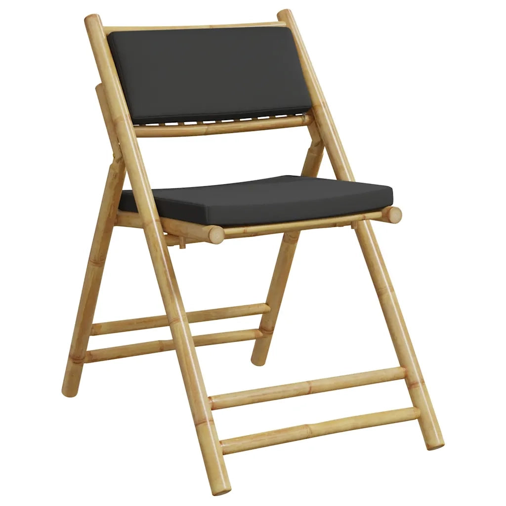 Set da Bistrot Pieghevole 3pz con Cuscini Grigio Scuro Bambù