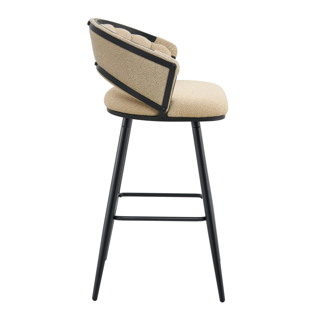 Sgabelli da Bar ¨C MINIMAL ¨C Velluto Beige, Gambe in Metallo Nero, Set 2 Pezzi