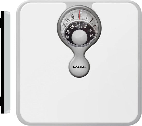 Ponderosimetro - Ponderosimetro meccanico - Capacità 133kg - Funzione di ingrandimento - Utilizzo in bagno - Visibile i dati - Senza batterie - Bianco