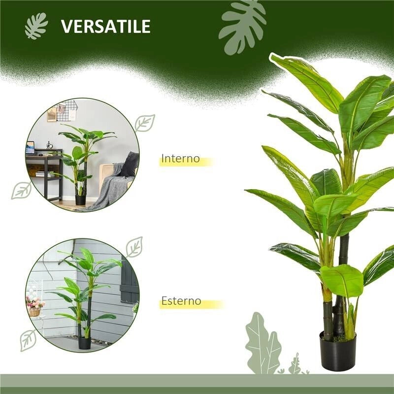 BANANO PIANTA IN VASO, ALBERO DI BANANO ARTIFICIALE, PIANTA FINTA PER INTERNO ED ESTERNO, 150CM
