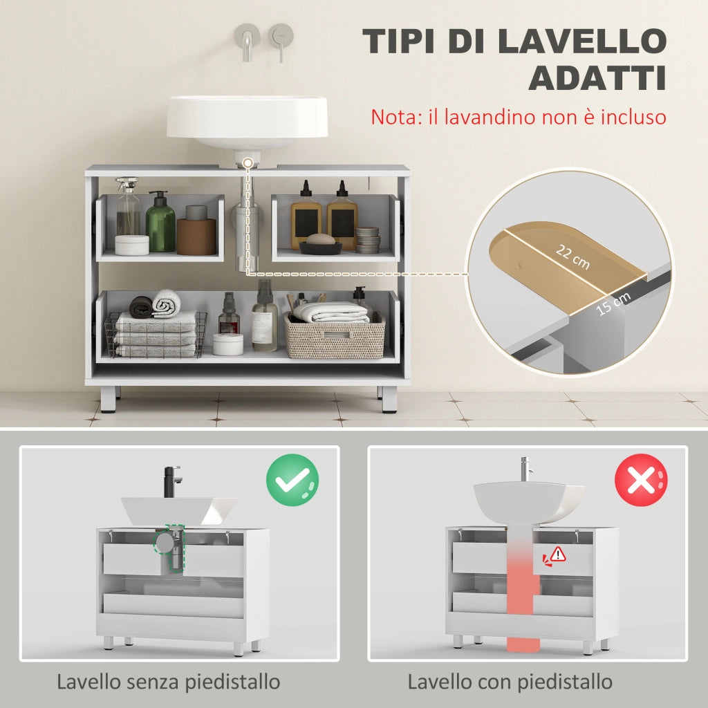 Mobile Sottolavabo con 2 Cassetti e Divisori ¨C Minimal ¨C Bianco 80x30x60 cm