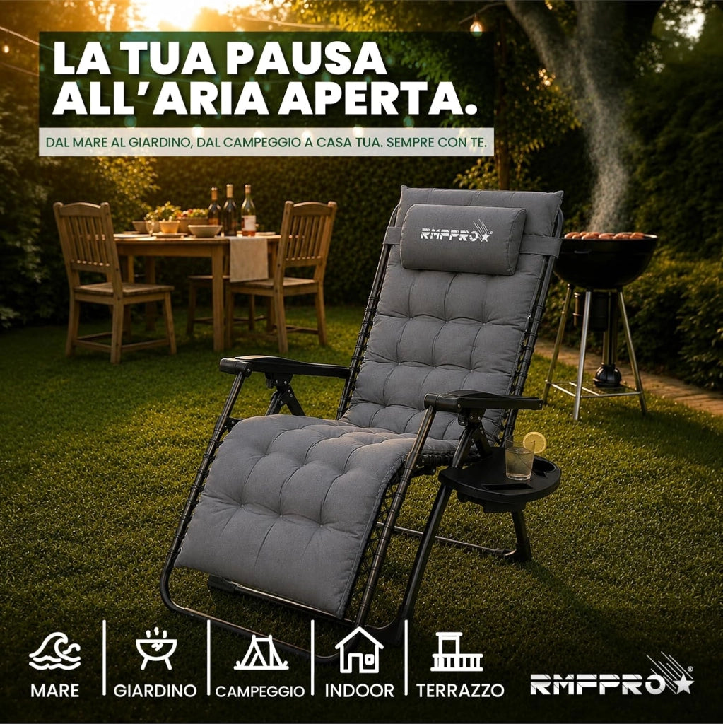 RMF PRO Sdraio da Giardino Pieghevole GRIGIA