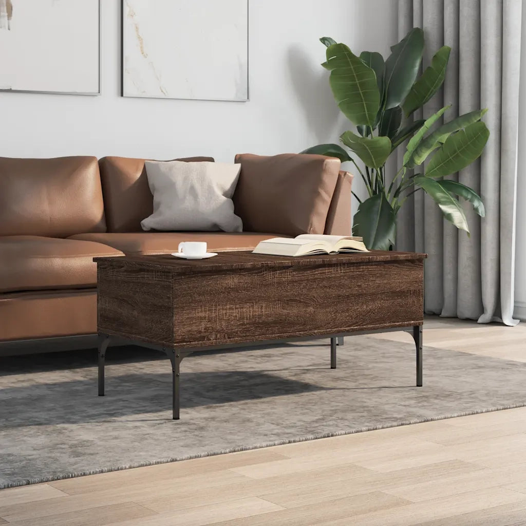 Tavolino-Tavolino da soggiorno-Tavolo Rovere Marrone 100x50x45cm Legno Multistrato e Metallo 951262