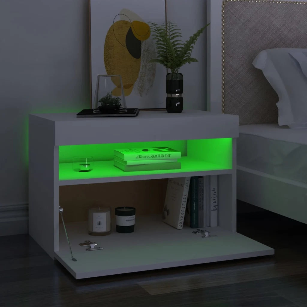 Comodini | Armadio da Notte | Mobiletto da notte con Luci LED Bianco 60x35x40 cm in Legno Multistrato