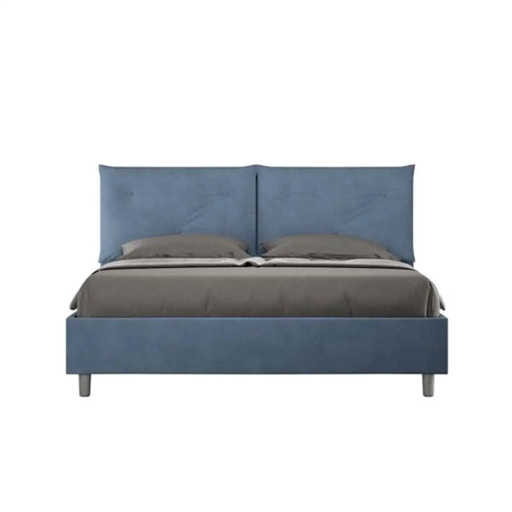 Letto matrimoniale con rete imbottito 160x210 microfibra blu Appia