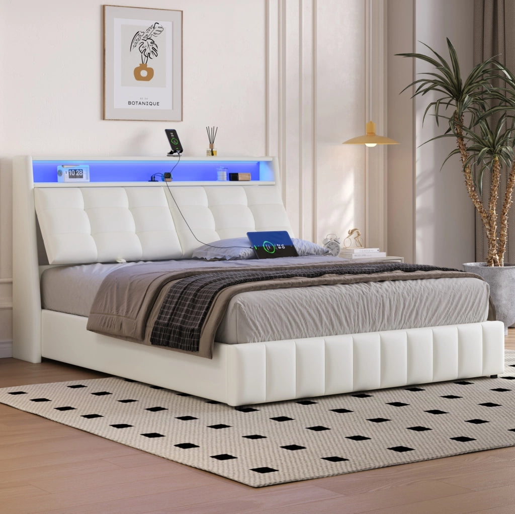 Letto piattaforma 160x200 con LED, USB e spazio contenitivo