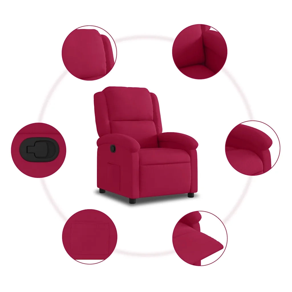 Poltrona Reclinabile Rosso Vino in Velluto 371802
