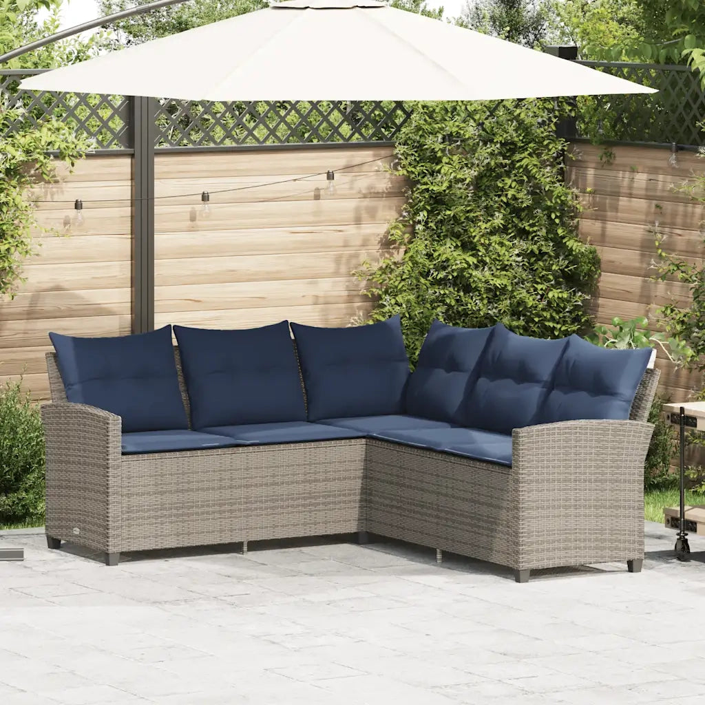 Divano a Forma di L con Cuscini in Polyrattan Grigio 365419