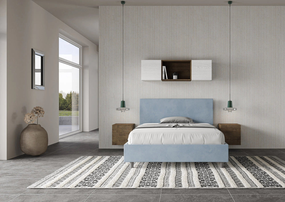 Letto Matrimoniale 160x210 cm con Rete e Contenitore Adele Azzurro