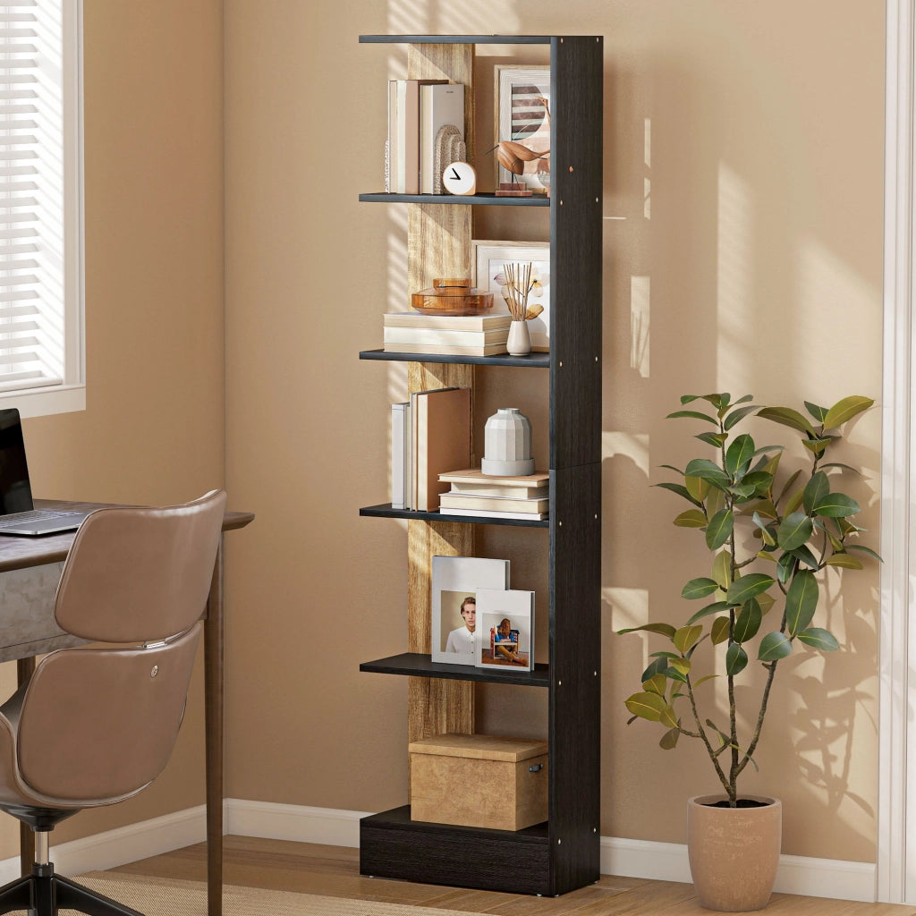 Libreria 5 Ripiani Aperti ¨C Xylo ¨C Nero e Rovere 45x21x170cm