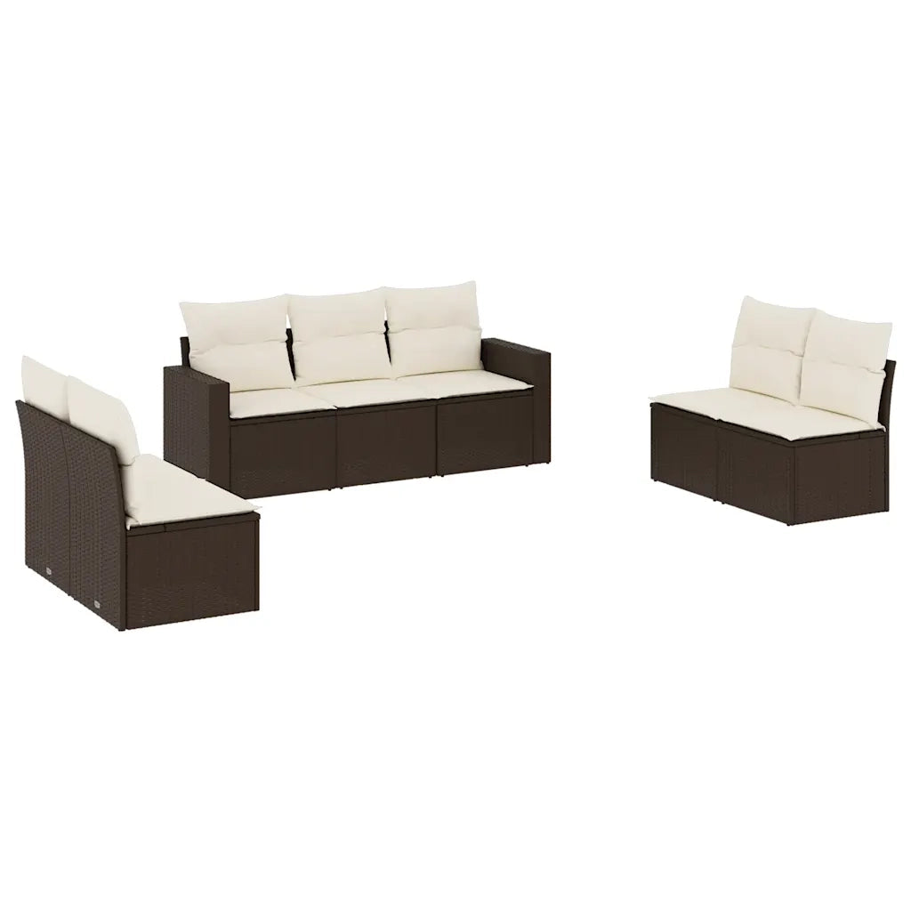 Set Divani da Giardino 7 pz con Cuscini Marrone in Polyrattan 3251170