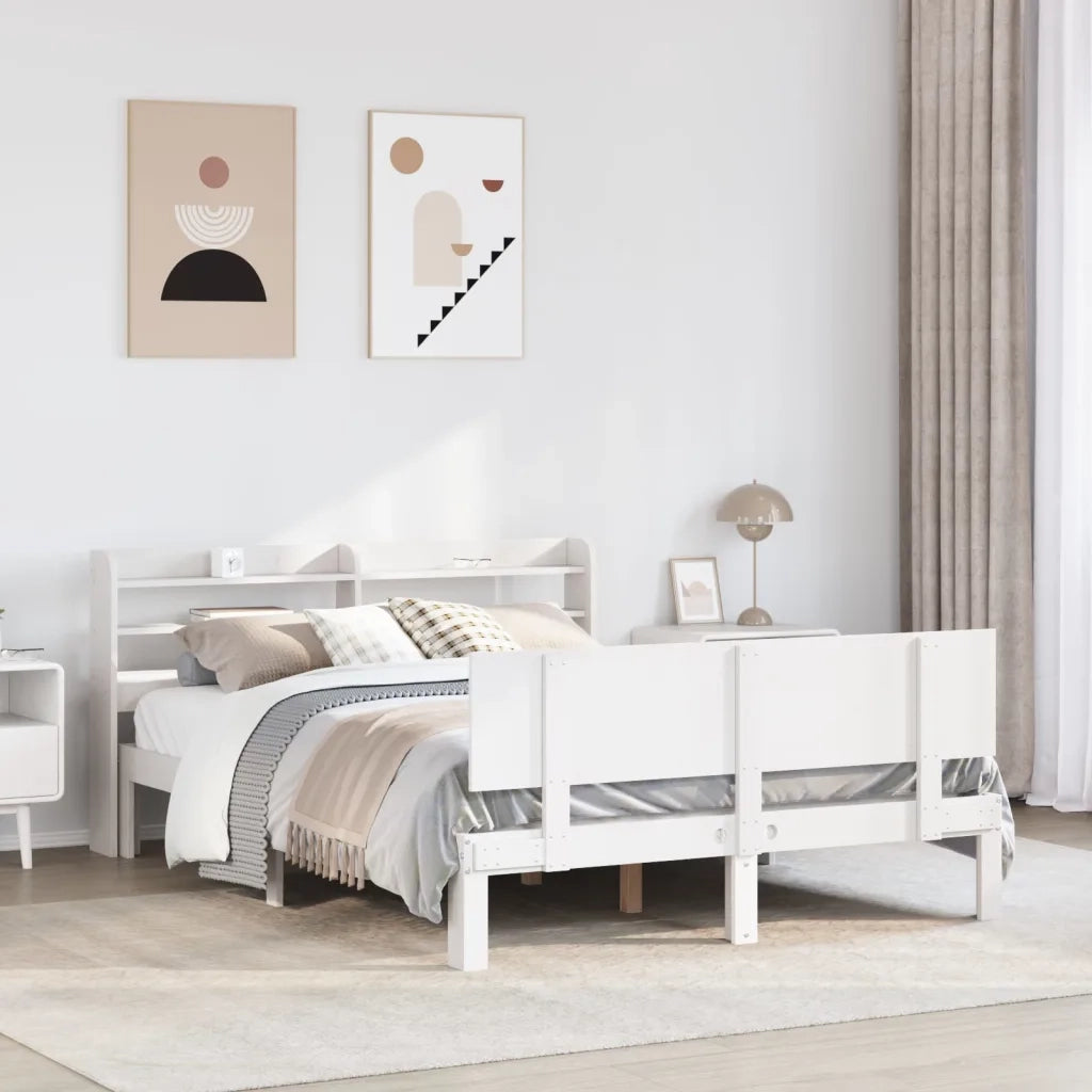 Letto matrimoniale | Letto per adulti | Giroletto con Testiera Bianco 150x200 cm Legno Massello di Pino