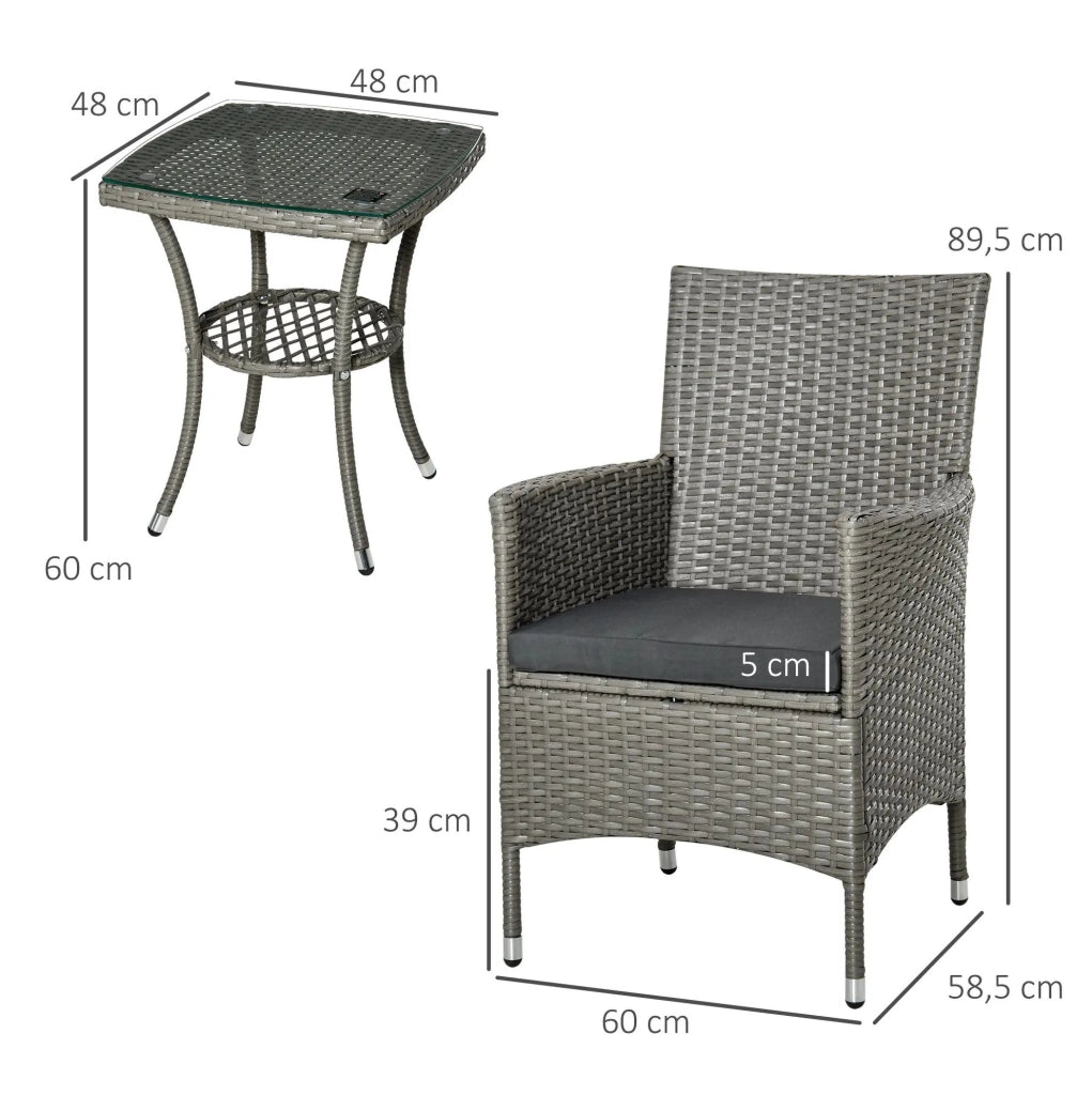 Set 3 pezzi con 2 lettini prendisole e tavolino; grigio; in metallo e polyrattan