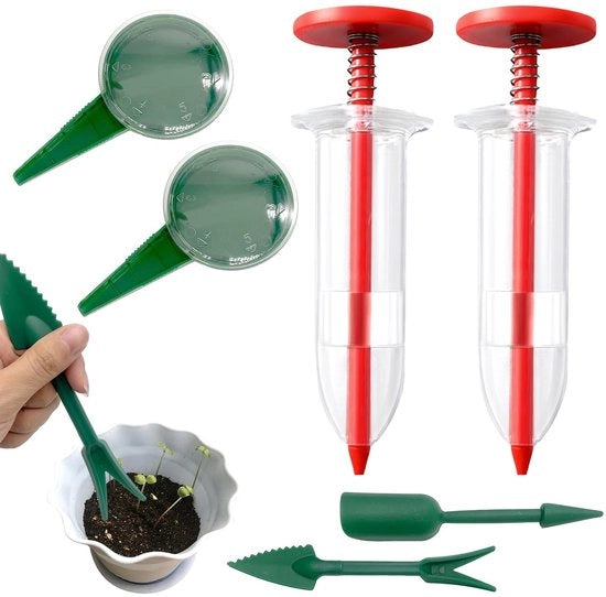 Set di seminatore per piante da 6 - Terreno di semina - Attrezzo per giardinaggio - Scatola per semi - Attrezzo manuale - Seminazione efficace - Polimerico - Seminatore