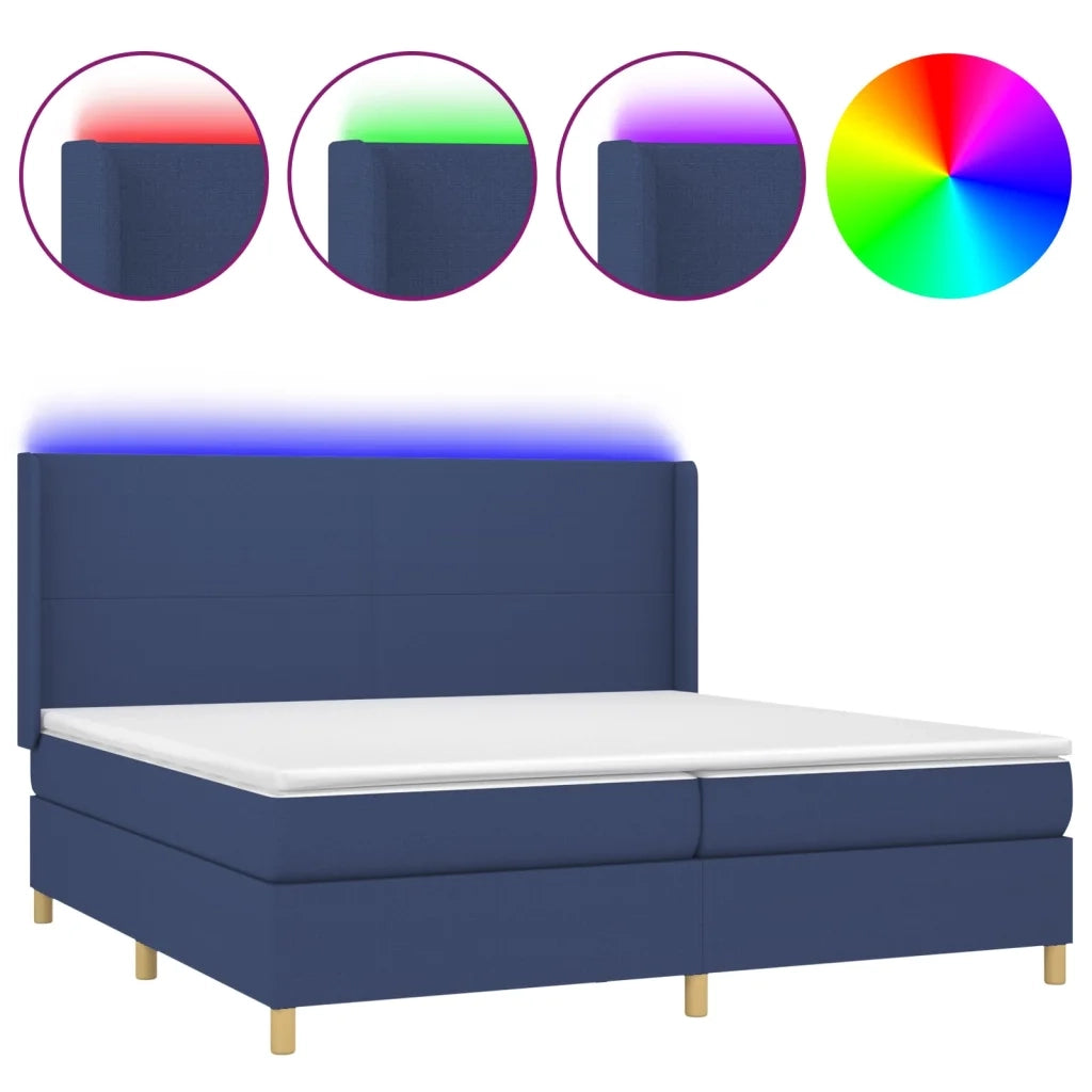 Letto a Molle Materasso e LED Blu 200x200cm in Tessuto 3138747