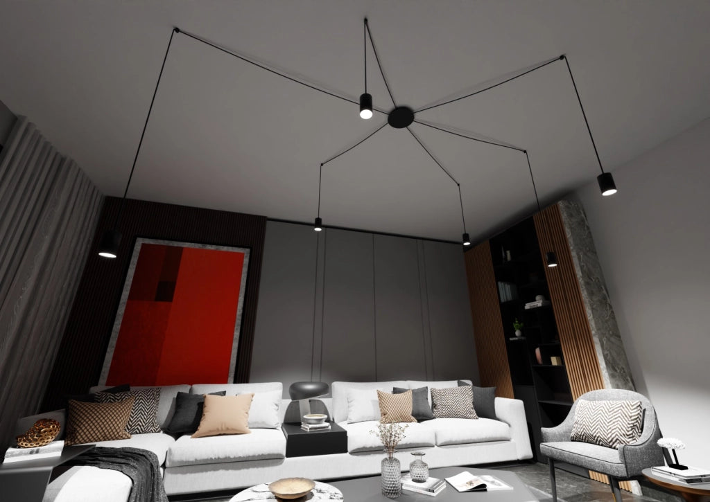 Lampadario Emibig Traker nero 6xGU10 regolabile 300cm