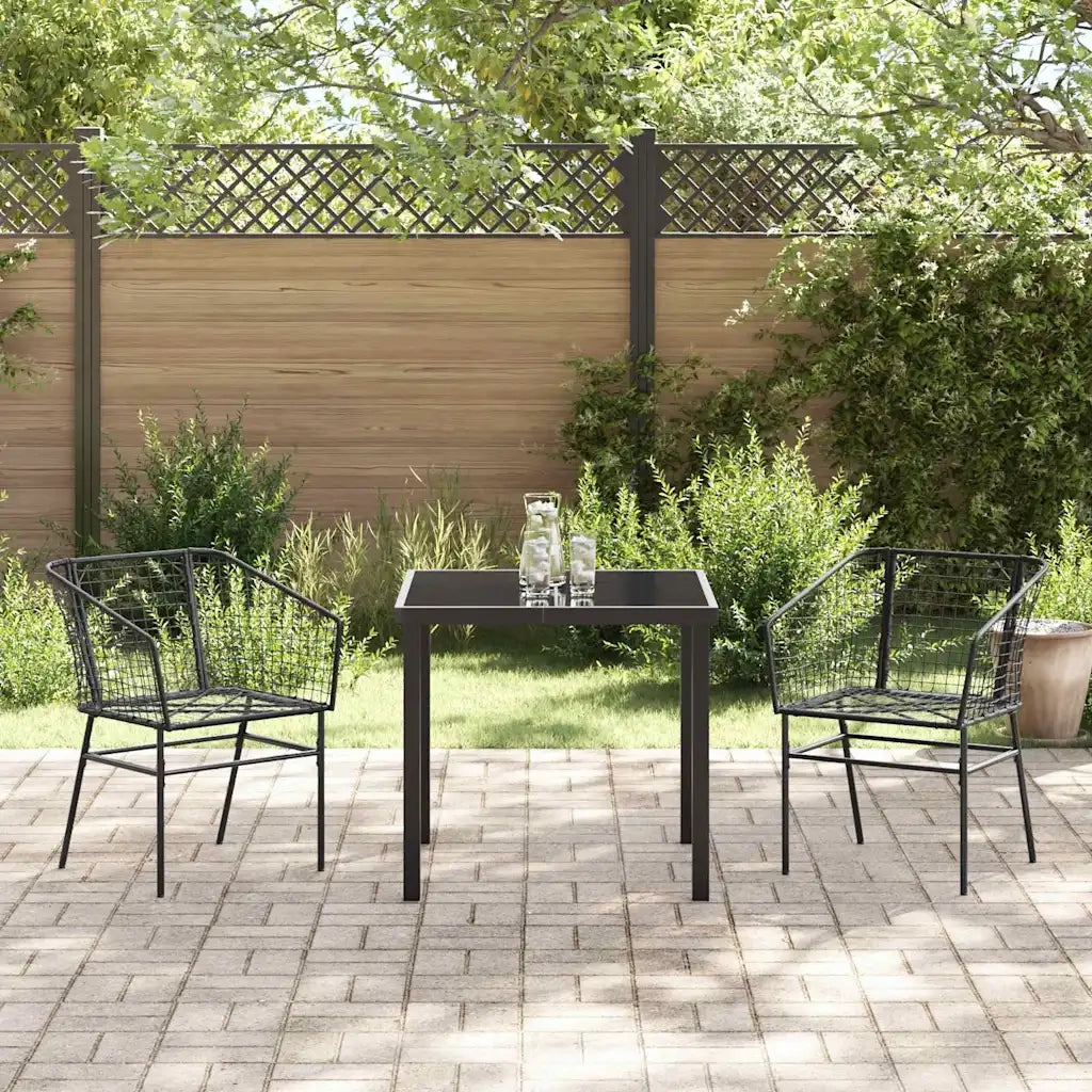 Set da Pranzo per Giardino 3 pcs Nero polyrattan