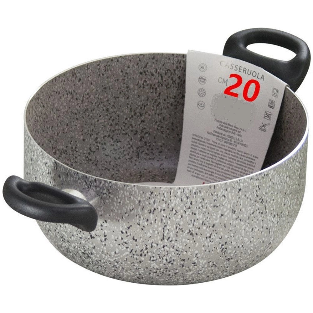 Trade Shop - Casseruola A Doppio Manico Nero Pentola Con Diametro Da 18-20-22-24 Cm Antiaderente Cucina -    -20 Cm   -