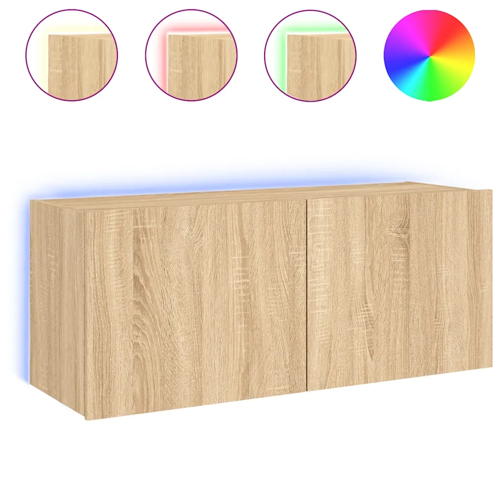 Mobile TV a Parete | Armadietto TV | Mobile Porta TV con Luci LED Rovere Sonoma 100x35x41 cm