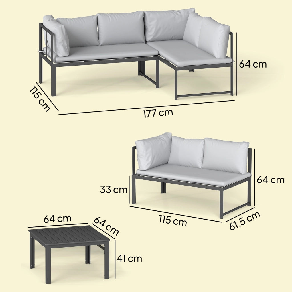 Set Divano Modulare 3 Pezzi 4 Posti ¨C Xylo ¨C Polyrattan Grigio con Cuscini 16cm