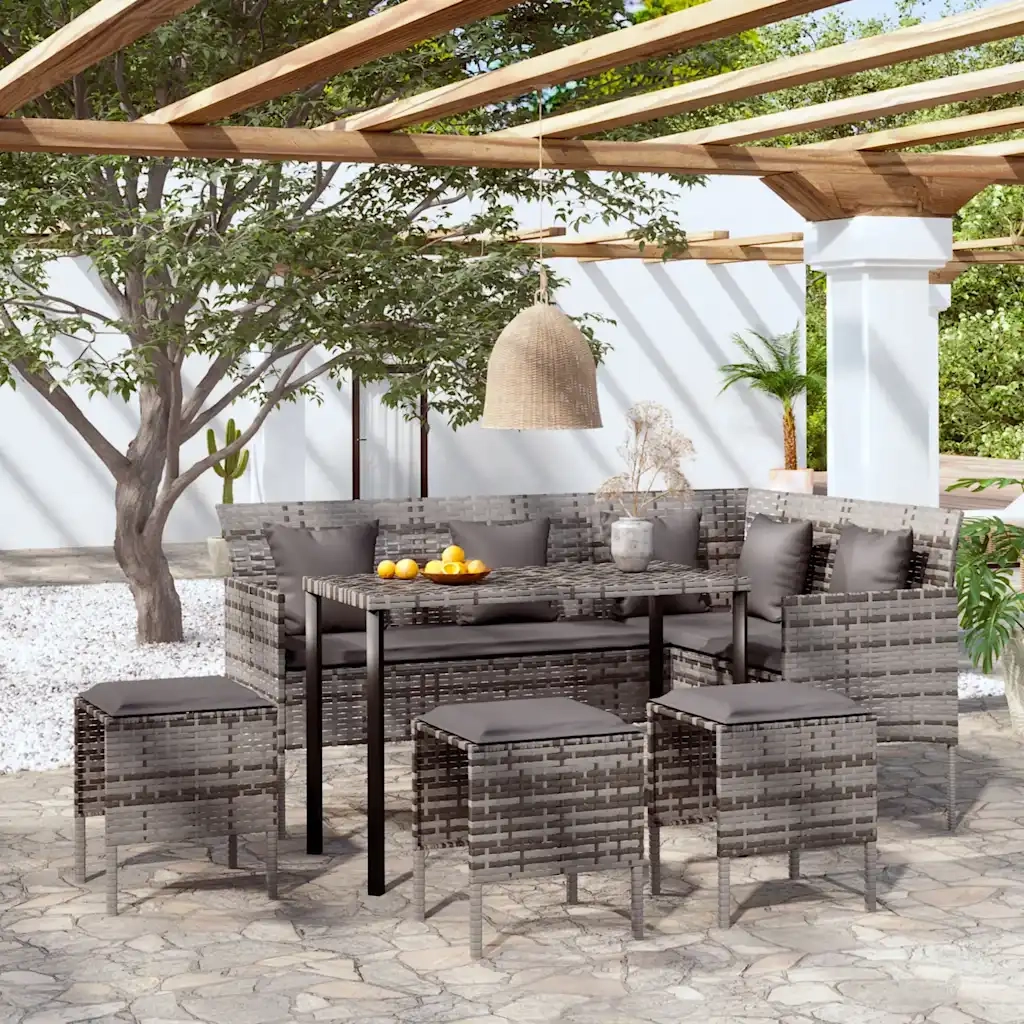 Set Divano a L con Cuscini 5 pz Grigio in Polyrattan 318579