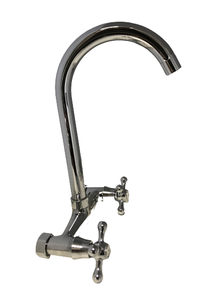 Rubinetto a parete con canna ad ombrello vintage