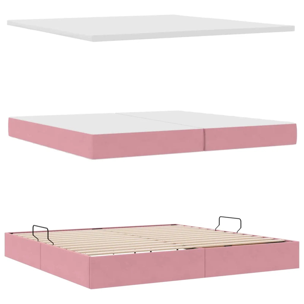 Letto con contenitore e materasso Rosa 200 x 200 cm Velluto 3372056