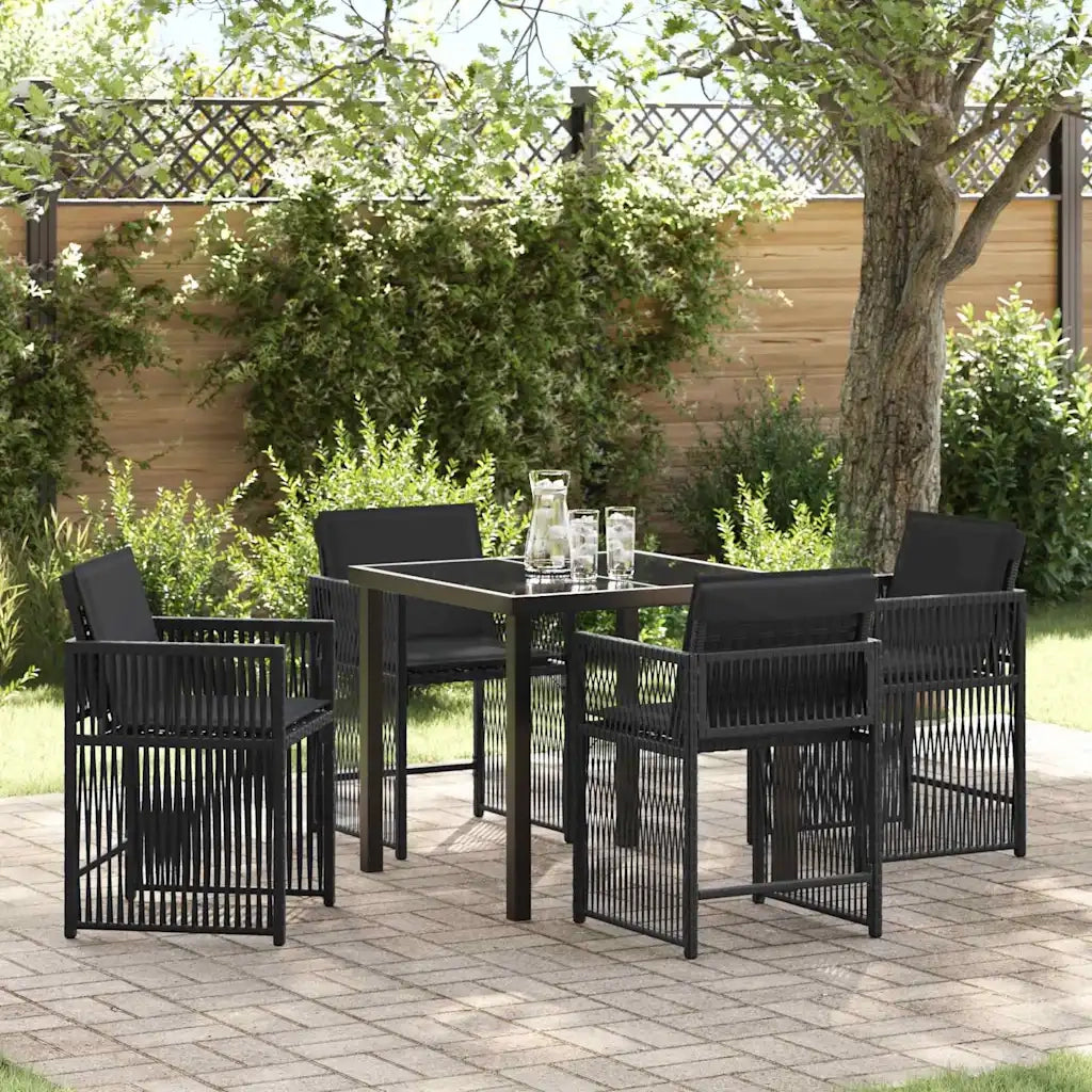 Set da Pranzo per Giardino 5 pcs Nero polyrattan