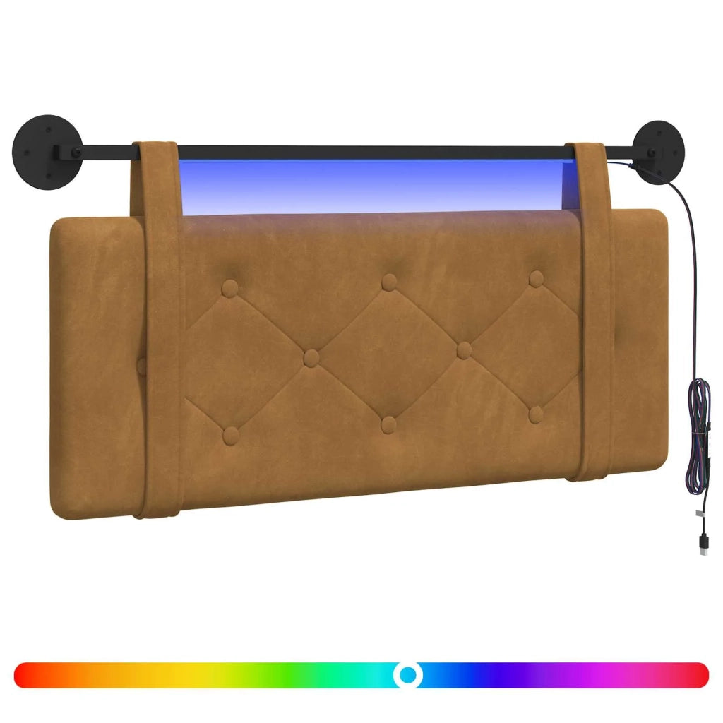 Testiera sospesa Con luce LED Marrone Velluto 3424118