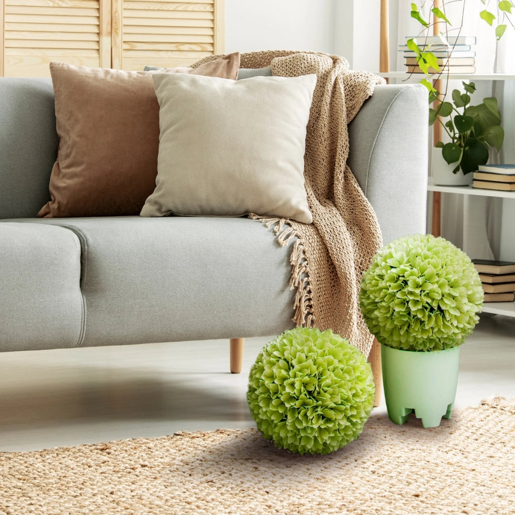 Set di 2 sfere topiarie in piante artificiali, Sfere decorative in finto da 28 cm per interno e esterno Verde-Piante artificiali
