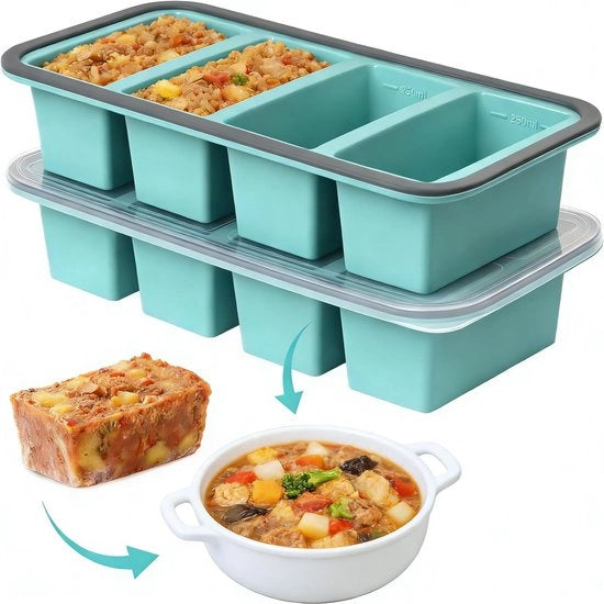 Set di congelamento in silicone, composto da 2 forme per congelare soia, cubetti di ghiaccio, 250 ml, grande, contenitore per congelare con coperchio per soia, brodo, salsa, cubetti di ghiaccio, libero da BPA