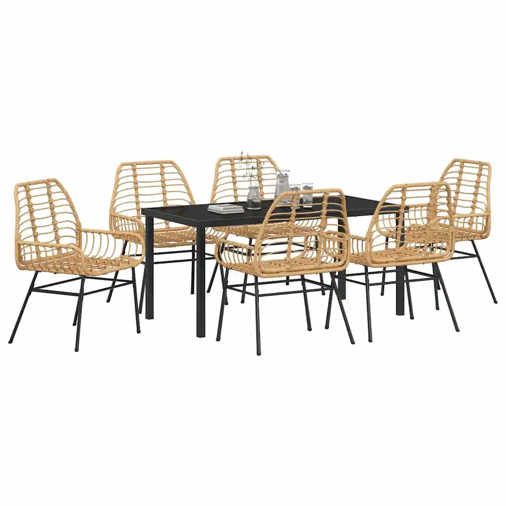 Set da Pranzo per Giardino 7 pcs Marrone polyrattan