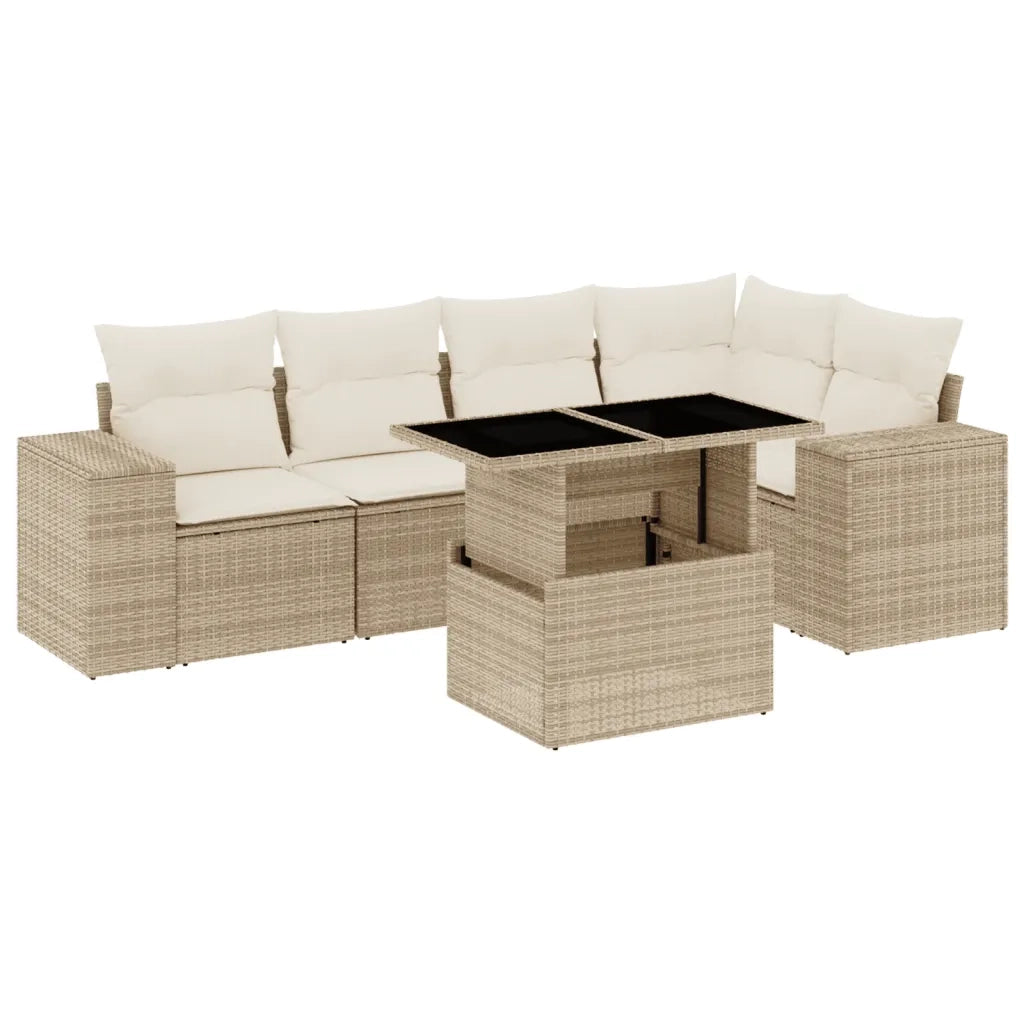 Set Divano da Giardino 6 pz con Cuscini Beige in Polyrattan