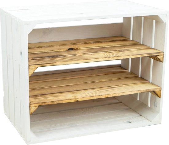 Cassettiere elegante per 6 pair di scarpe in legno e bianco
