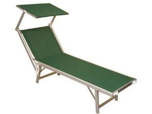 LETTINO ALLUMINIO PIEGH. PESANTE CON PARASOLE TESSUTO TEXILENE VERDE  cm.61x184x38/100h. con viti inox    VETTE