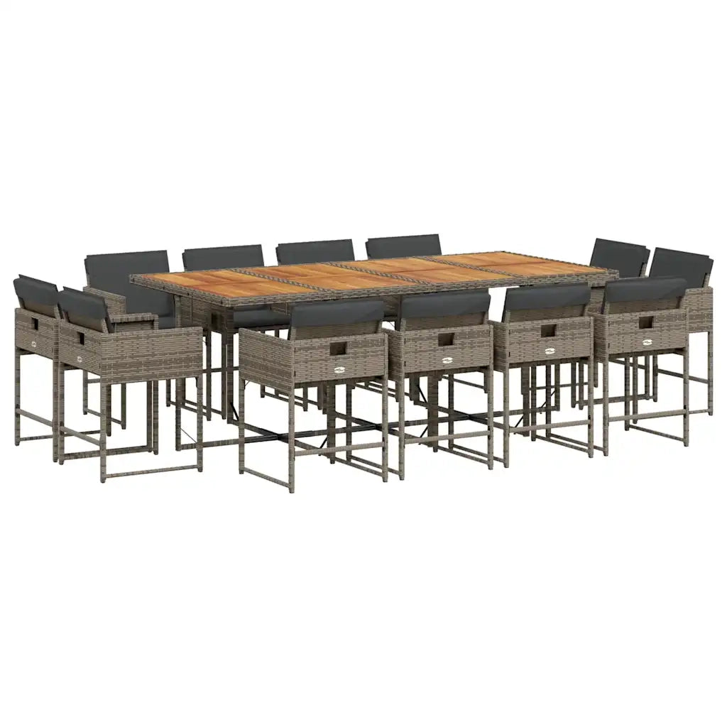 Set da Pranzo da Giardino 13pz con Cuscini Grigio in Polyrattan 3211406