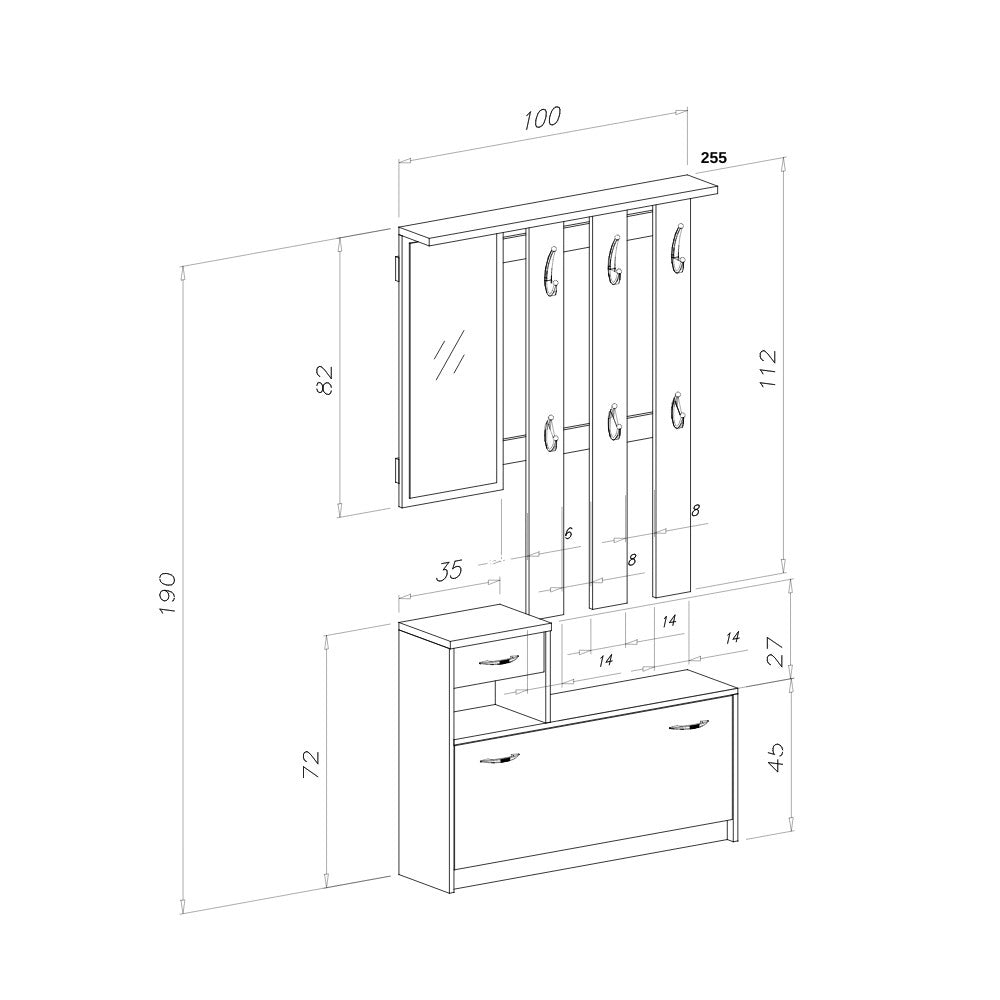 Mobile ingresso con scarpiera Rudolf colore beton e bianco