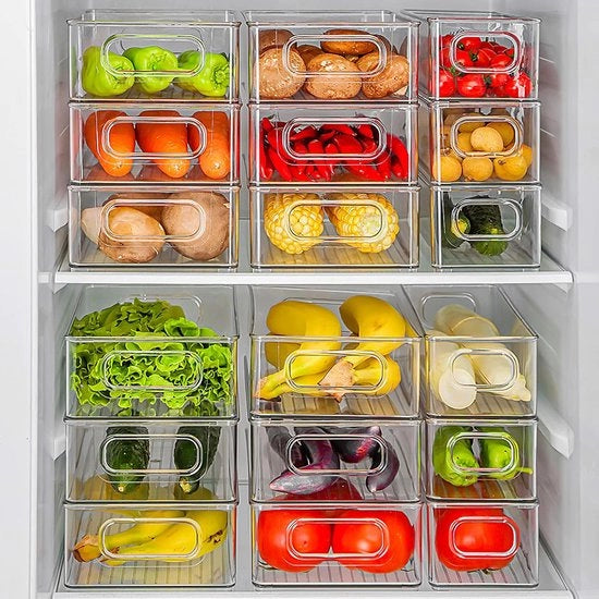 Organizzatore per frigorifero, ripiegabile, contenitore di archiviazione, organizzatore per cucina, contenitore di stoccaggio, serbatoio trasparente per frigorifero, cucina, armadi (4)