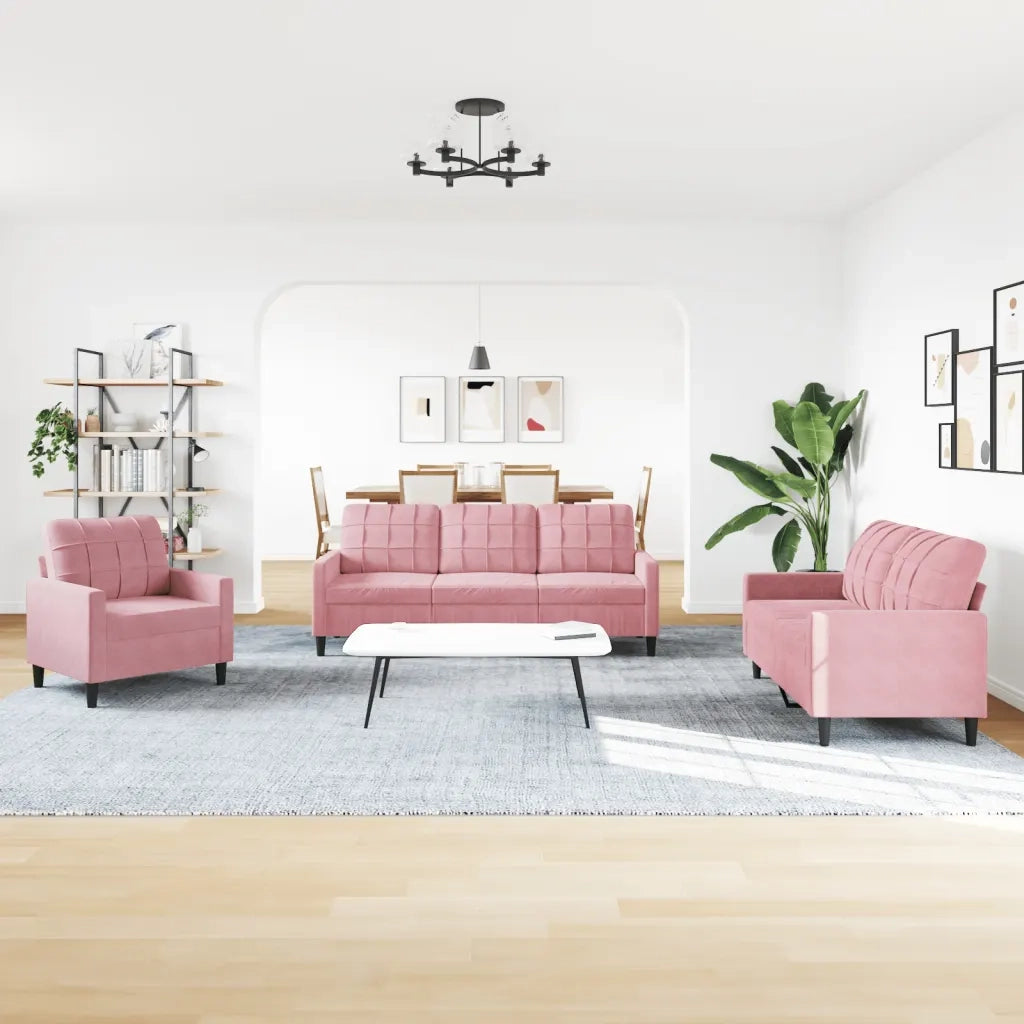 Set di Divani 3 pz con Cuscini e Rinforzi rosa in Velluto 3278374