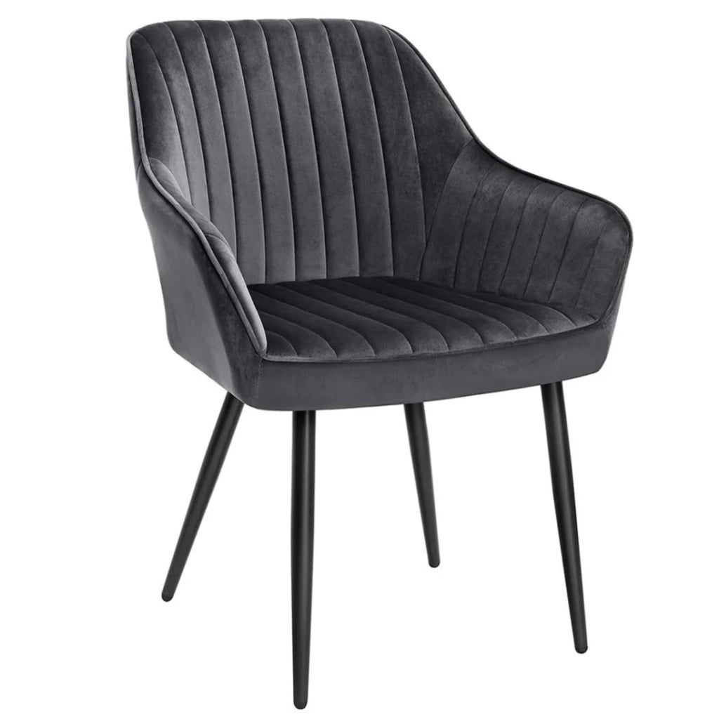 Sedia da pranzo poltrona seduta imbottita con braccioli larghezza seduta 49 cm gambe in metallo rivestimento in velluto portata 110 kg per soggiorno o camera da letto grigio 12_0004905