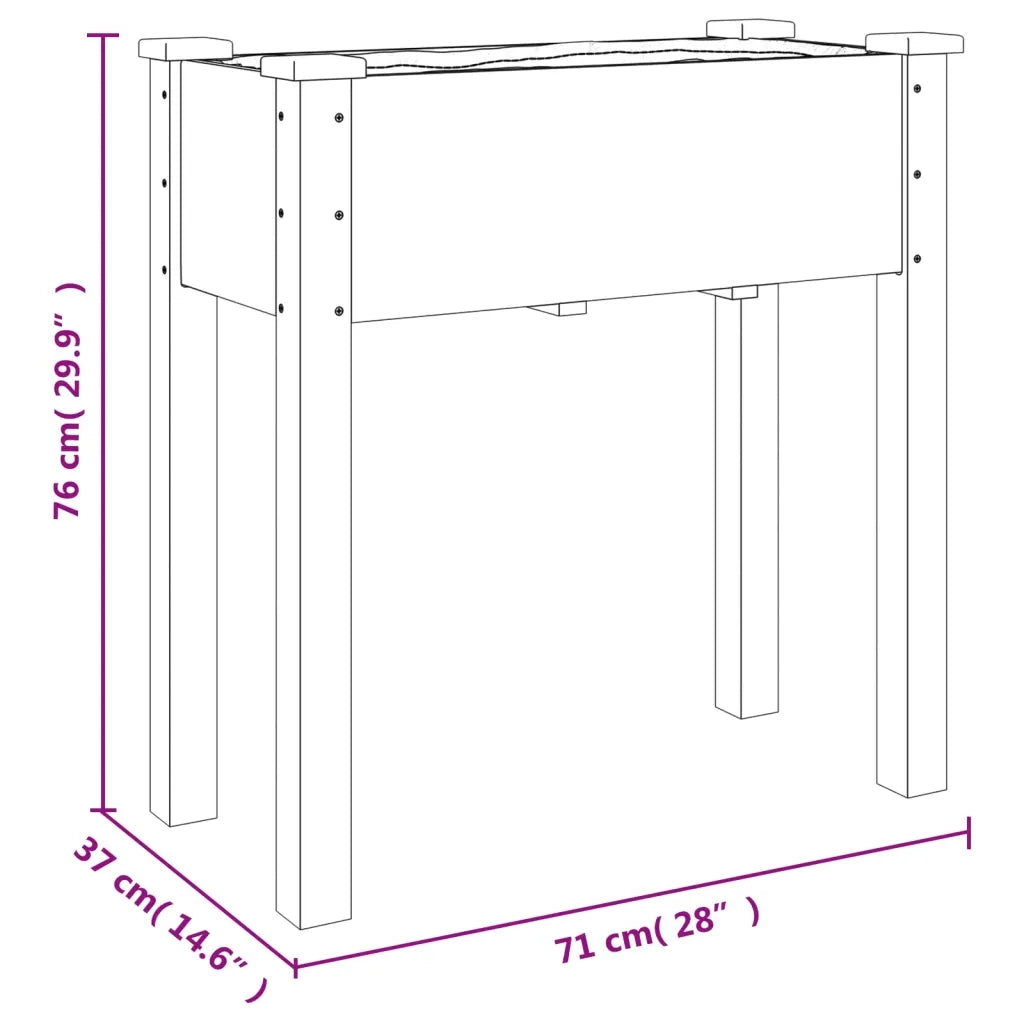 Fioriera | Cassetta per fiori | Vaso con Fodera Grigia 71x37x76 cm Legno Massello di Abete