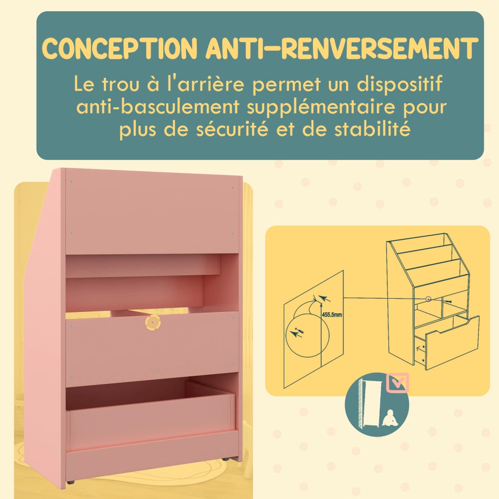 Libreria con cassetti e ripiani ¨C zephmum ¨C rosa 80x30x180