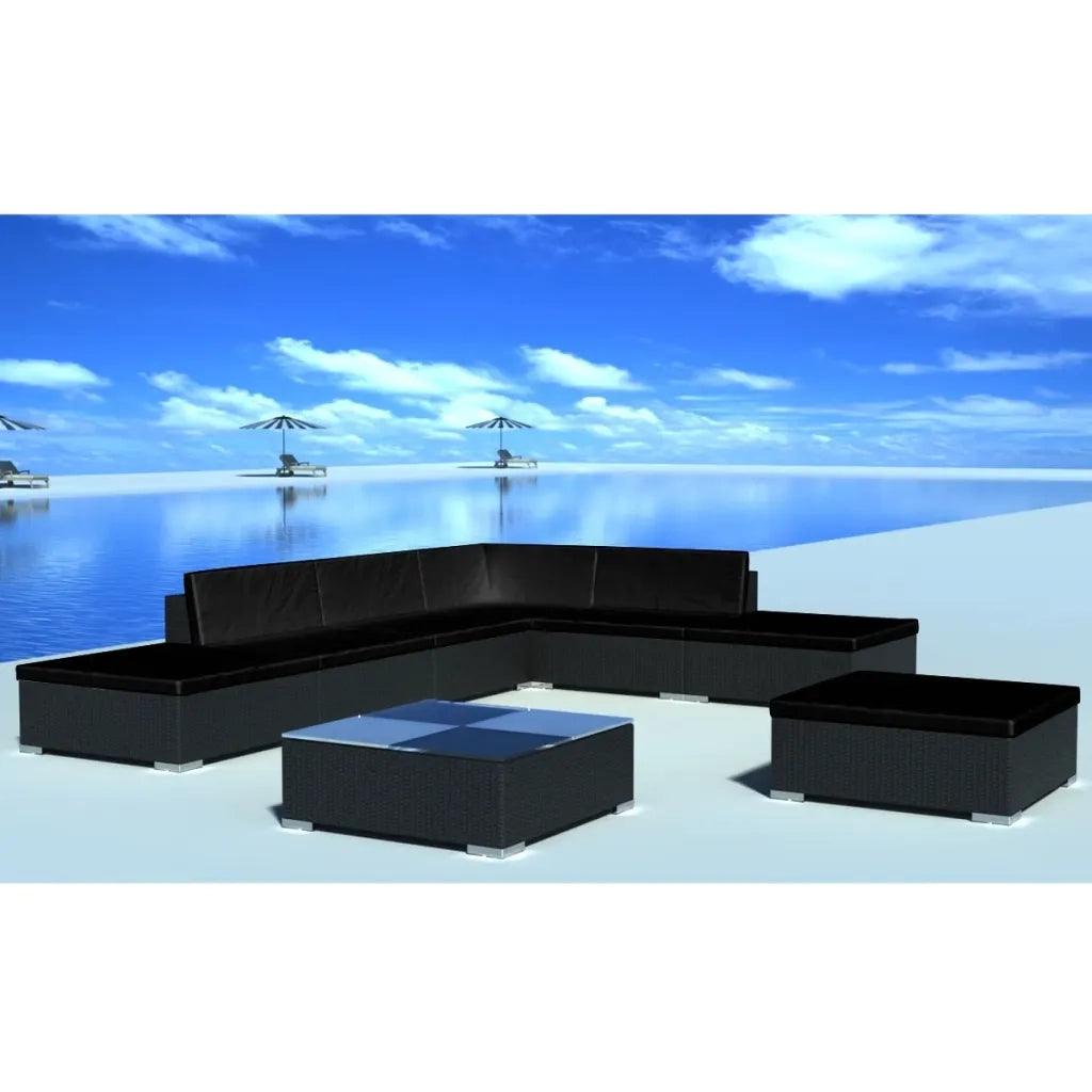 Set Mobili da Giardino con Cuscini 8 pz in Polyrattan Nero 310065