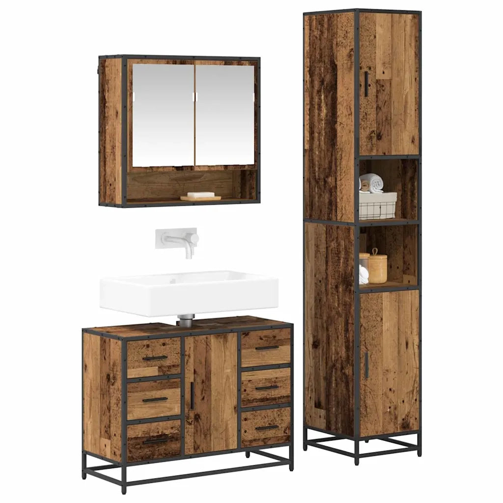 Set di mobili per il bagno con cassetto 3 pcs Legno vecchio 3402485