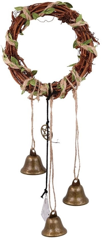 Corona d'oro - Campane streghe - Orafiere a mano - Campane a vento in rattan con campanello - Corona a cinque punte - Decorazione spirituale - Adatto per adulti e bambini