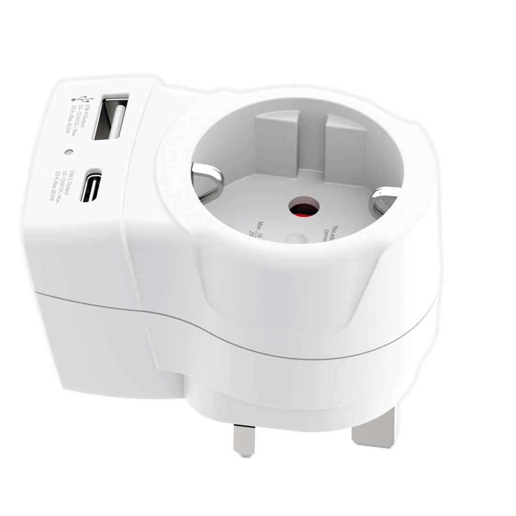 Adattatore da viaggio Regno Unito Tipo G con USB-A USB-C 20W Bianco Skross